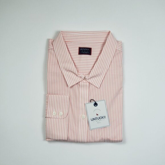 UNTUCKit Marsanne-Peach Shirt Women's 16 Peach & White Stripe LS Casual Elegance - Picture 6 of 16